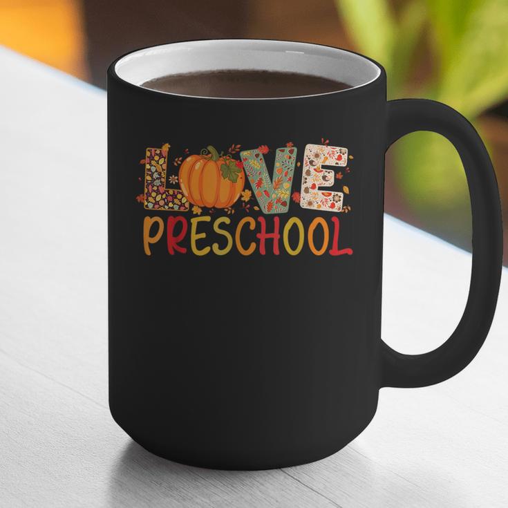 Love Preschool Happy Fall Thanksgiving Women Teacher Graphic Print Coffee Mug, funny gift