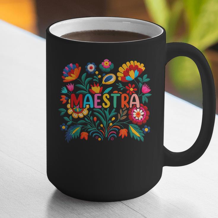 Maestra Flowers Spanish Teacher Cinco De Mayo Graphic Print Coffee Mug, funny gift