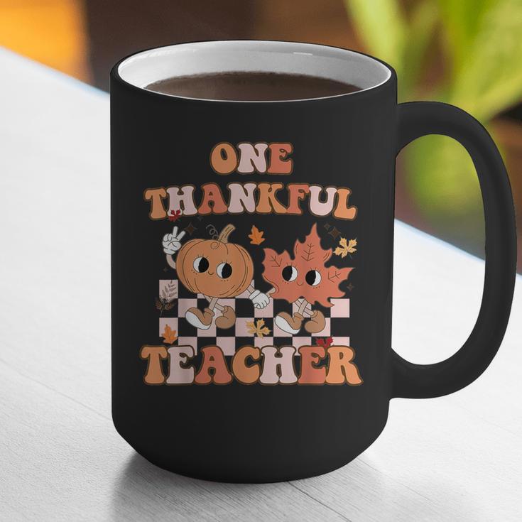 One Thankful Teacher Fall Leaves Thanksgiving Retro Graphic Print Coffee Mug, funny gift