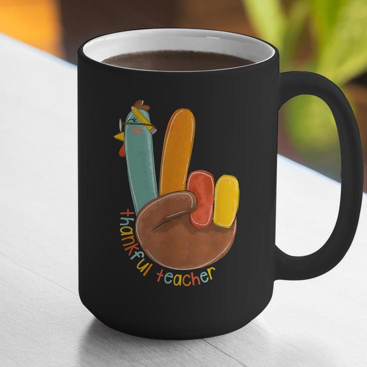 One Thankful Teacher Thanksgiving Turkey Peace Hand Sign Graphic Print Coffee Mug, funny gift One Thankful Teacher Thanksgiving Turkey Peace Hand Sign Graphic Print Coffee Mug, funny gift