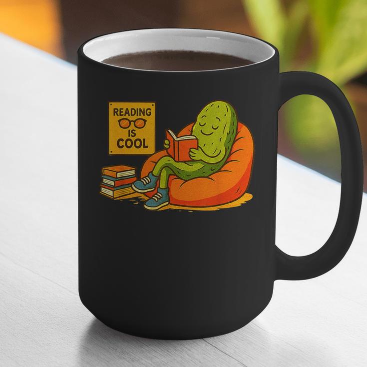 Pickle Reading Books Bookworm Teacher Librarian Kids Retro Graphic Print Coffee Mug, funny gift