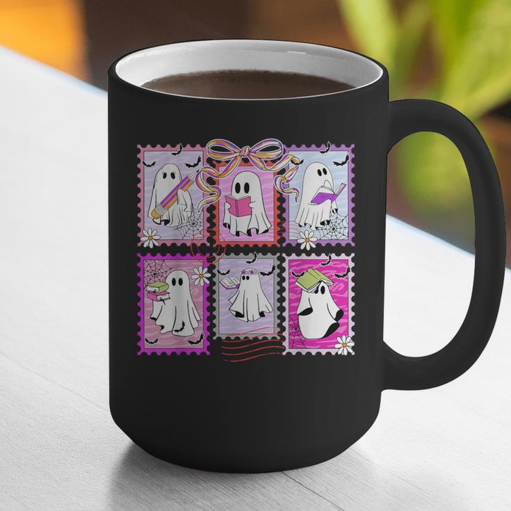 Preppy Spooky Teacher Halloween Ghost Coquette Bow Autumn Graphic Print Coffee Mug, funny gift