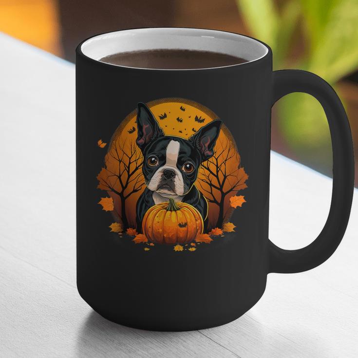 Pumpkin Boston Terrier Costume On Boston Terrier Halloween Graphic Print Coffee Mug, Boston Terrier Halloween Mugs, funny gift