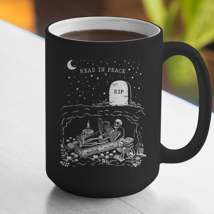 Read In Peace Skeleton Halloween Book Reading Spooky Teacher Graphic Print Coffee Mug, funny gift