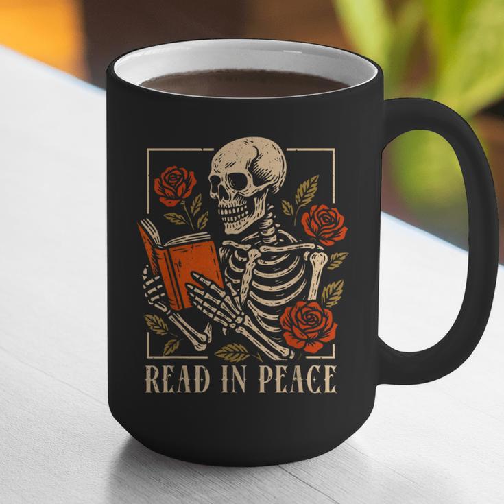 Read In Peace Skeleton Reading Book Halloween Teacher Graphic Print Coffee Mug, funny gift