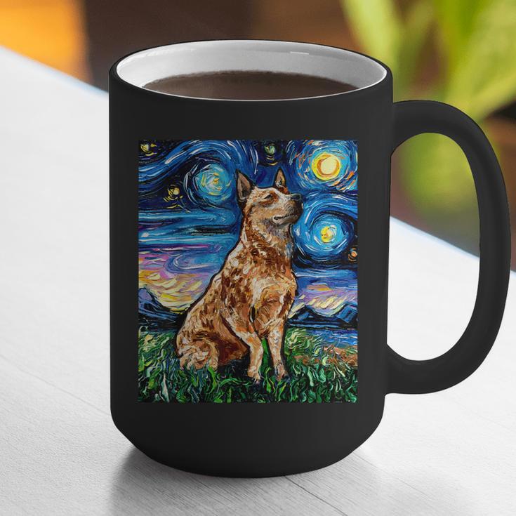 Red Heeler Starry Night Cattle Dog Colorful Art By Aja For Men Women Girls Kids Graphic Print Coffee Mug, funny gift