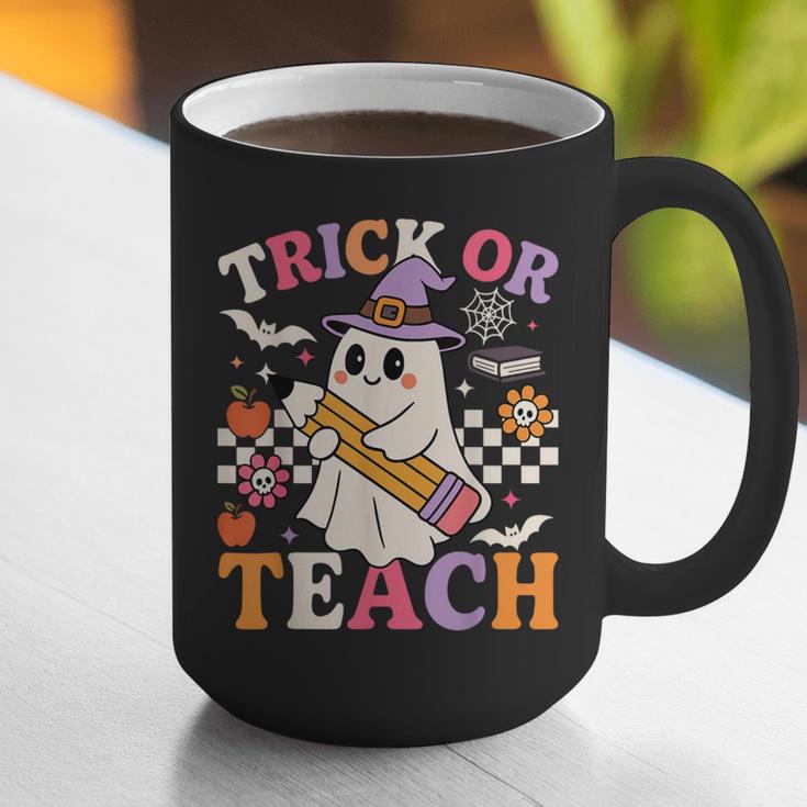Retro Floral Ghost Trick Or Teach Groovy Teacher Halloween Graphic Print Coffee Mug, Groovy Teacher Mugs, funny gift