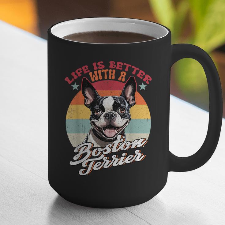 Retro Life Is Better With Boston Terrier Mom Dog Lover Graphic Print Coffee Mug, Boston Terrier Mom Mugs, funny gift