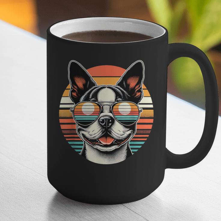 Retro Sunset Sunglasses Boston Terrier Boston Bull Bostie Graphic Print Coffee Mug, funny gift