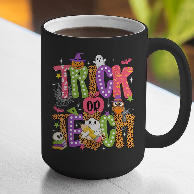 Retro Trick Or Teach Leopard Ghost Halloween Spooky Teacher Graphic Print Coffee Mug, funny gift Retro Trick Or Teach Leopard Ghost Halloween Spooky Teacher Graphic Print Coffee Mug, funny gift