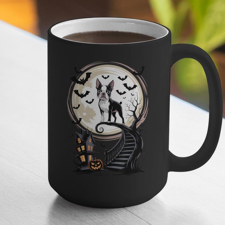 Spooky Halloween Moon Boston Terrier Boston Bull Bostie Graphic Print Coffee Mug, Boston Terrier Halloween Mugs, funny gift