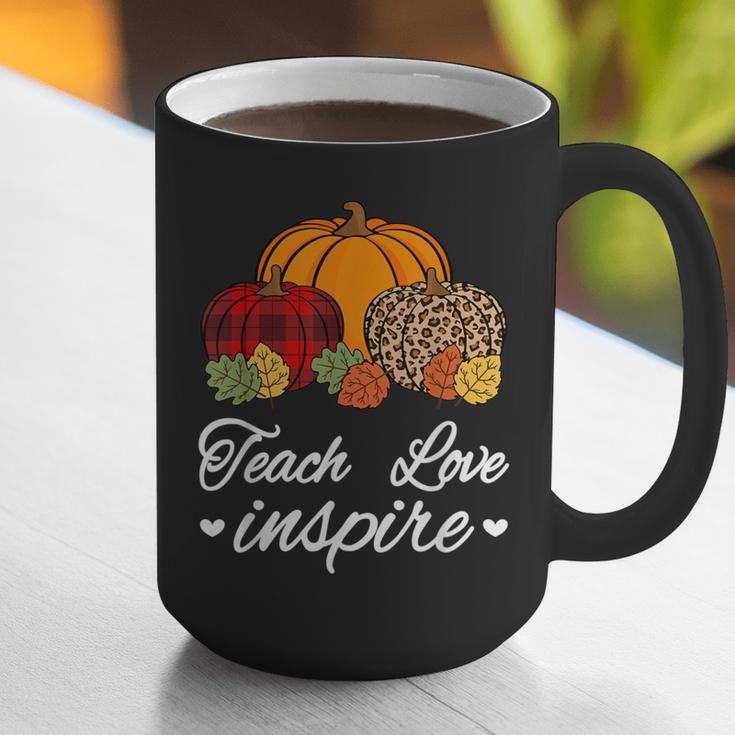 Teach Love Inspire Autumn Fall Plaid Leopard Pumpkin Teacher For Men Women Kids Graphic Print Coffee Mug, funny gift