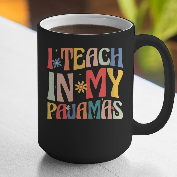 I Teach In My Pajamas Retro Groovy Teacher Humor Graphic Print Coffee Mug, Groovy Teacher Mugs, funny gift