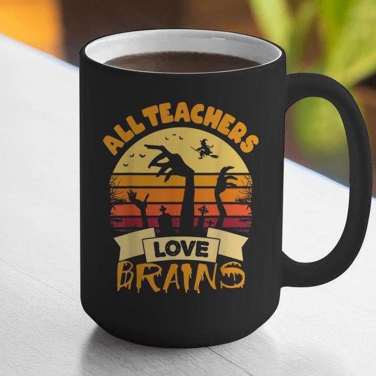 Teacher Shirts Halloween All Teachers Love Brains Graphic Print Coffee Mug, funny gift