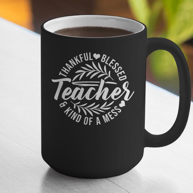 Teacher Thankful Blessed & Kind Of A Mess Hearts Cute Graphic Print Coffee Mug, funny gift