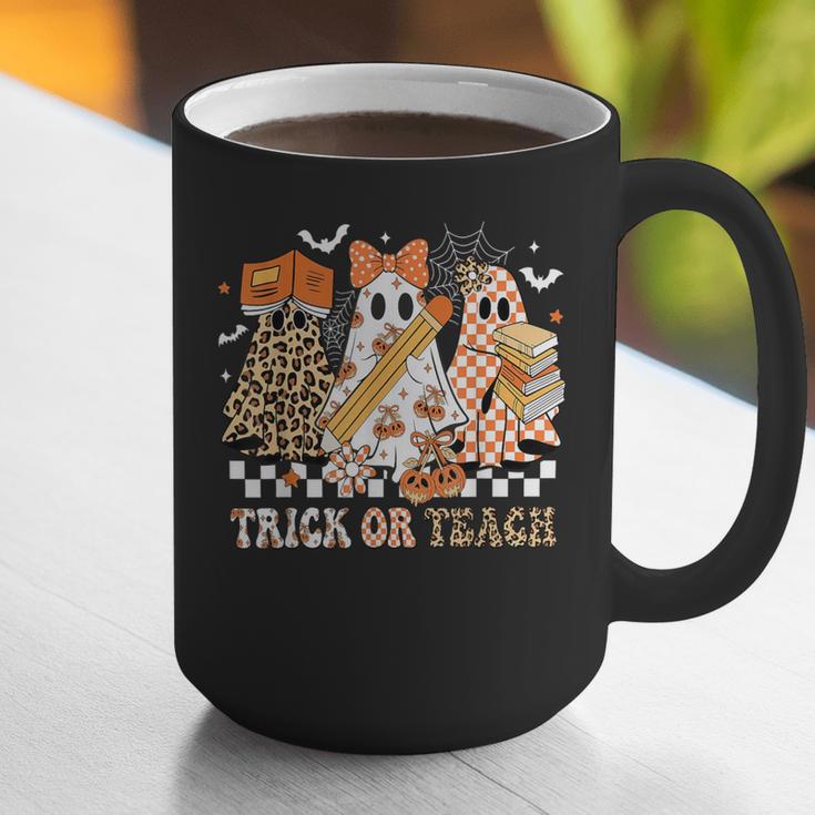 Trick Or Teach Groovy Teacher Halloween Floral Ghost Graphic Print Coffee Mug, Groovy Teacher Mugs, funny gift Trick Or Teach Groovy Teacher Halloween Floral Ghost Graphic Print Coffee Mug, Groovy Teacher Mugs, funny gift
