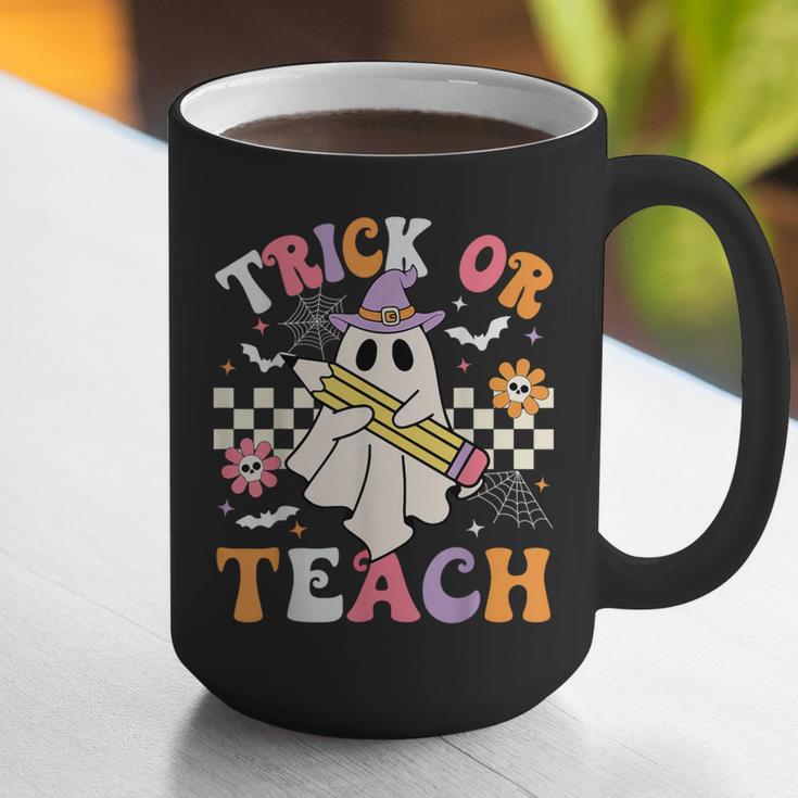 Trick Or Teach Groovy Teacher Halloween Retro Teacher Ghost Graphic Print Coffee Mug, Groovy Teacher Mugs, funny gift