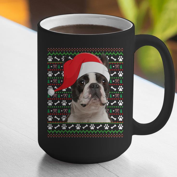 Ugly Xmas Sweater Santa Boston Terrier Dog Christmas For Men Women Kids Graphic Print Coffee Mug, Boston Terrier Christmas Mugs, funny gift