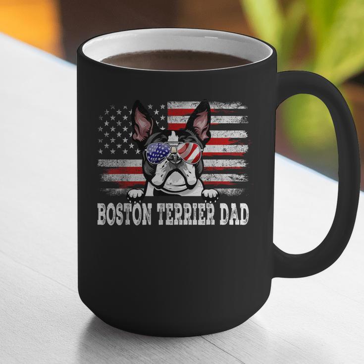 Vintage Boston Terrier Dad American Flag Father's Day Graphic Print Coffee Mug, American Boston Terrier Mugs, Boston Terrier Dad Mugs, funny gift