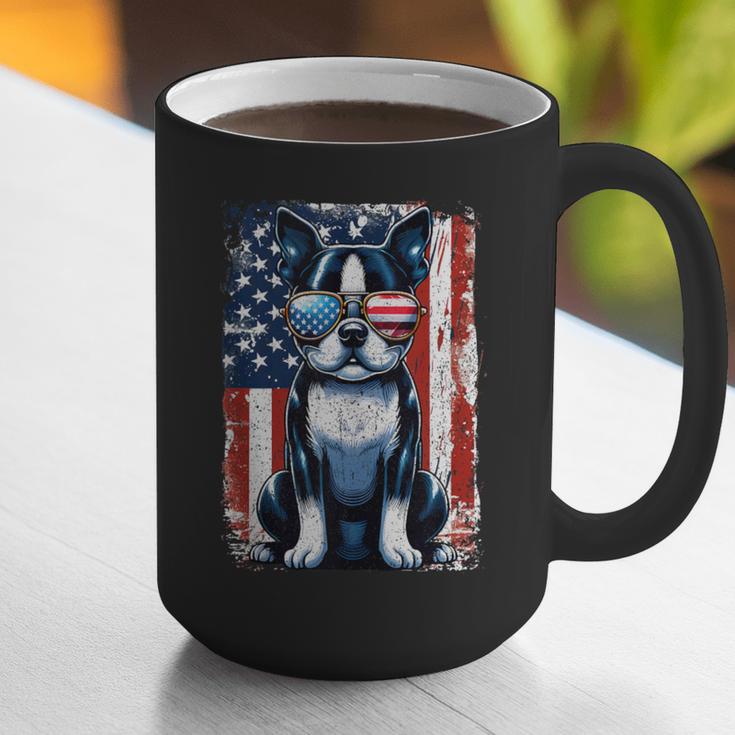 Vintage Boston Terrier Dog American USA US Flag Pets Lovers Graphic Print Coffee Mug, American Boston Terrier Mugs, funny gift