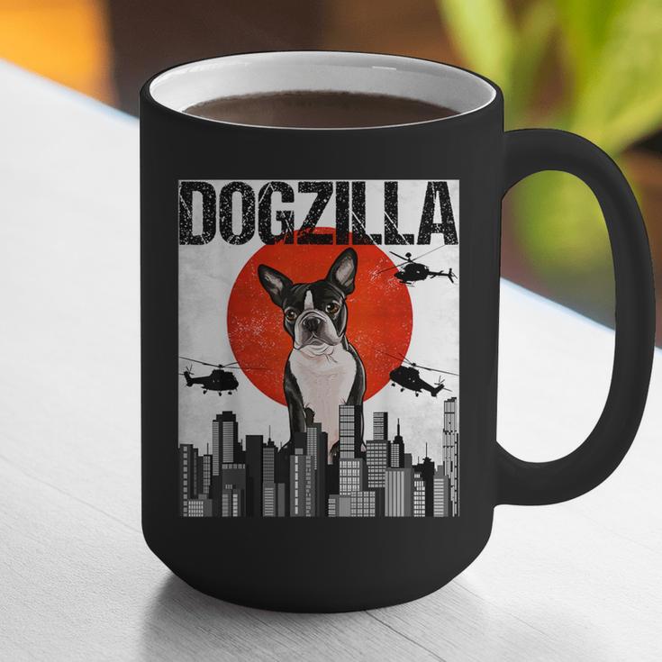 Vintage Japanese Dogzilla Boston Terrier Graphic Print Coffee Mug, funny gift