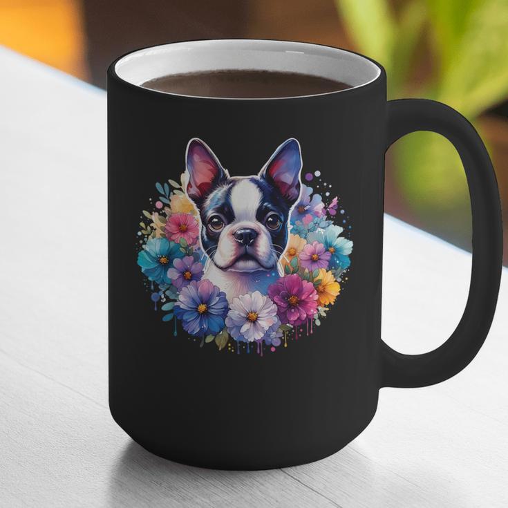 Watercolor Floral Boston Terrier Mama Dog Lover Mother's Day Graphic Print Coffee Mug, funny gift