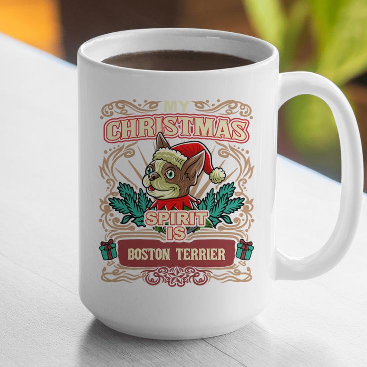 Boston Terrier My Christmas Spirit Dog Santa Claus X-Mas Graphic Print Coffee Mug, Boston Terrier Christmas Mugs, funny gift
