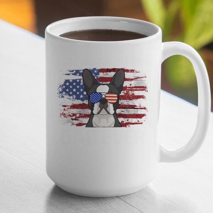 Boston Terrier Dad American Flag 4th Of July Dog Fathers Day Graphic Print Coffee Mug, American Boston Terrier Mugs, Boston Terrier Dad Mugs, Boston Terrier 4th Of July Mugs, funny gift