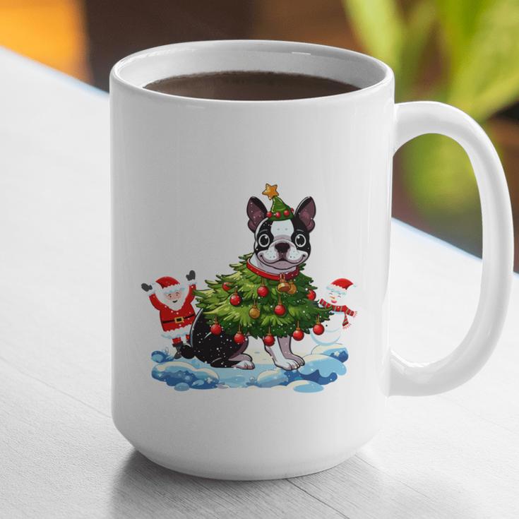 Boston Terrier Merry Christmas Tree Lights Dog X-Mas Dogs Graphic Print Coffee Mug, Boston Terrier Christmas Mugs, funny gift