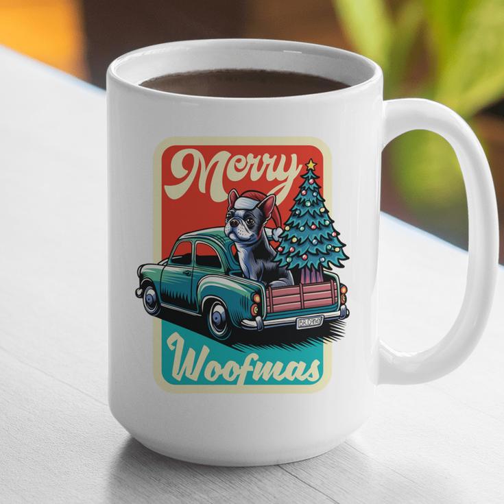 Boston Terrier Merry Christmas Tree Truck Santa Dog X-Mas Graphic Print Coffee Mug, Boston Terrier Christmas Mugs, funny gift