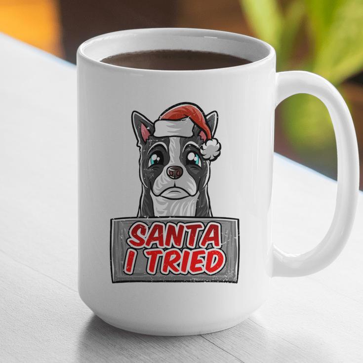 Boston Terrier Santa Claus Hat Merry Christmas Dog X-Mas Graphic Print Coffee Mug, Boston Terrier Christmas Mugs, funny gift