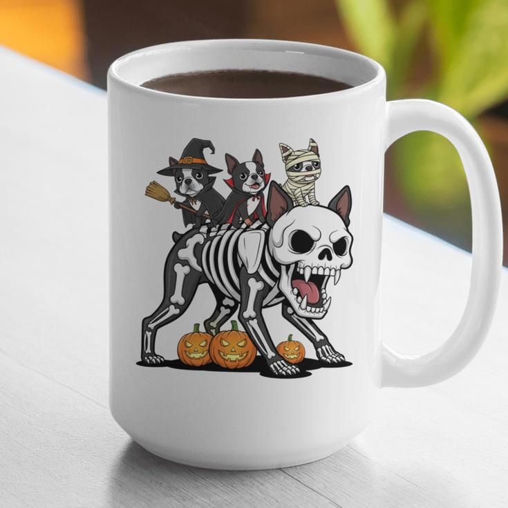 Boston Terrier Skeleton Mummy Witch Halloween Graphic Print Coffee Mug, Boston Terrier Halloween Mugs, funny gift
