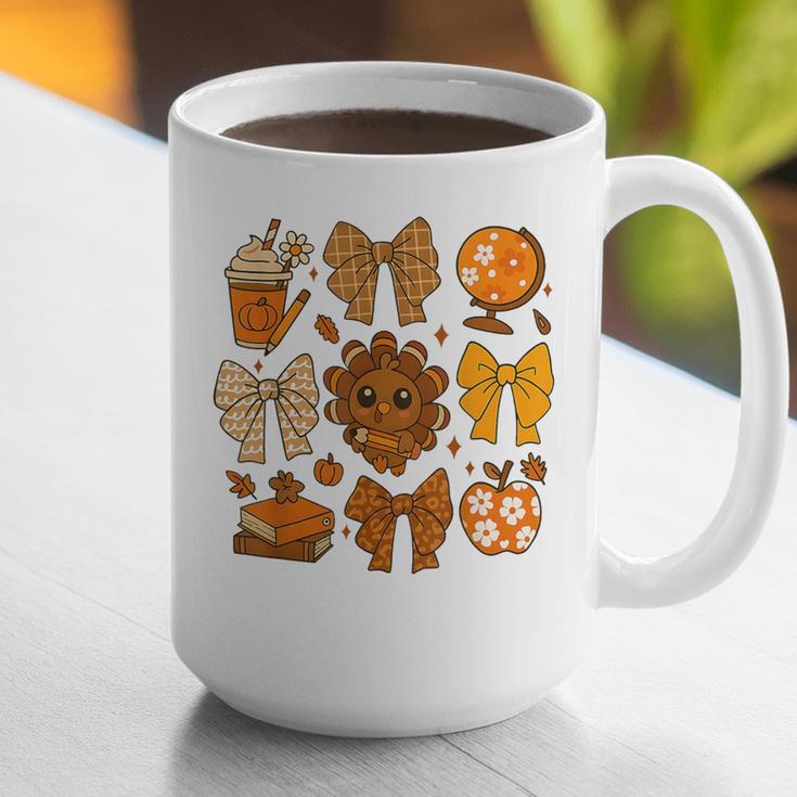 Coquette Teach Teacher Bows Thanksgiving Turkey Fall Autumn Graphic Print Coffee Mug, funny gift