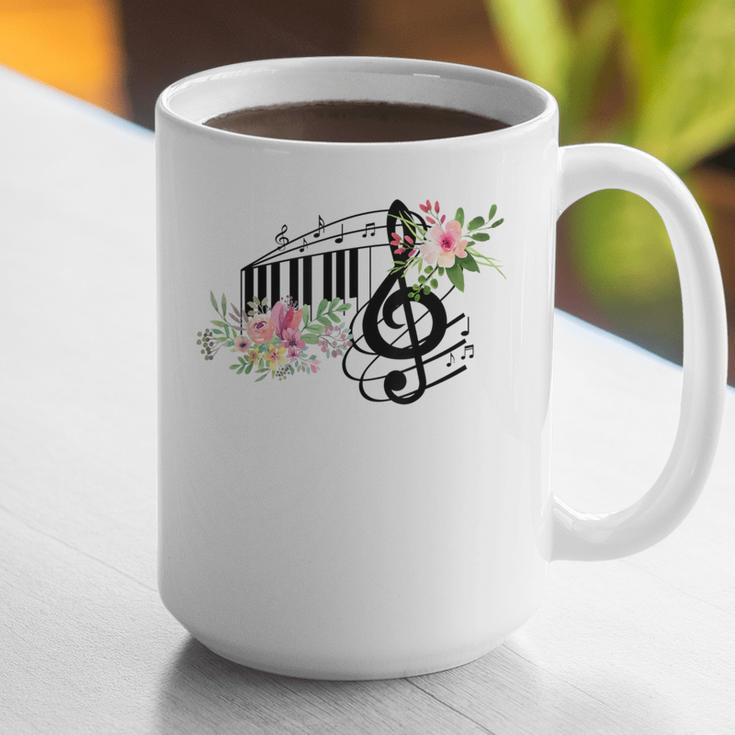 Cut Music Teacher Shirt With a Piano Keys Notes And Flowers Graphic Print Coffee Mug, funny gift
