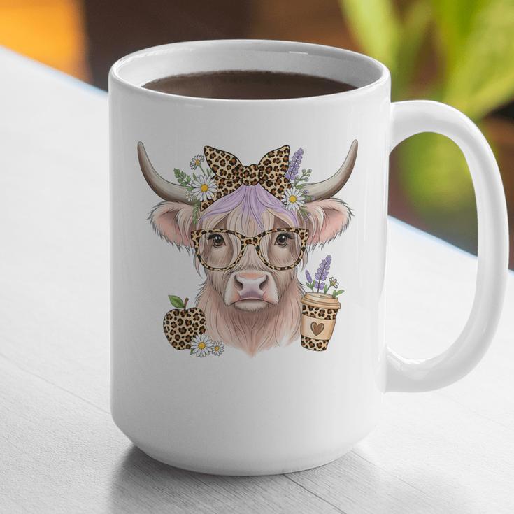Cute Floral Highland Cow Back To School For Women Teacher Graphic Print Coffee Mug, funny gift