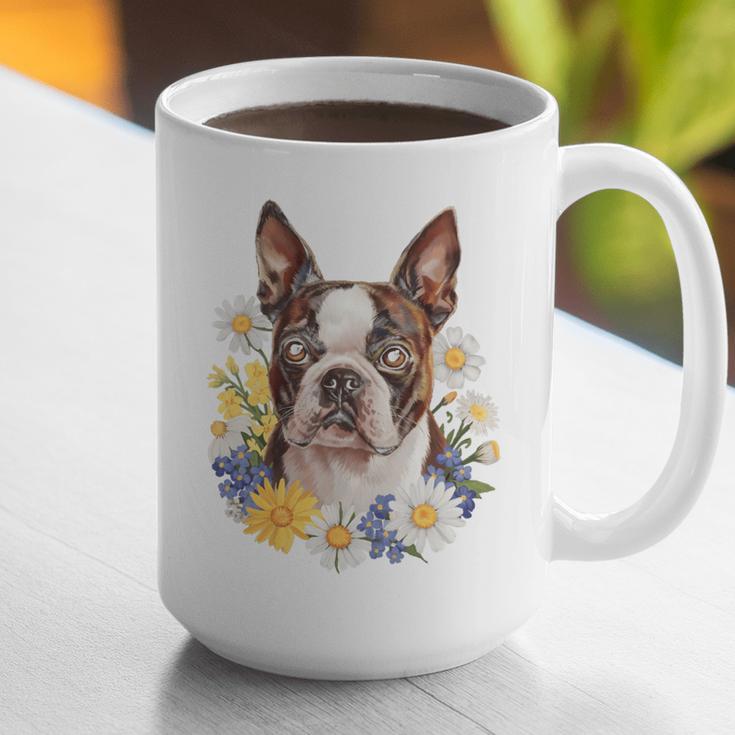 Floral Boston Terrier Graphic Print Coffee Mug, funny gift