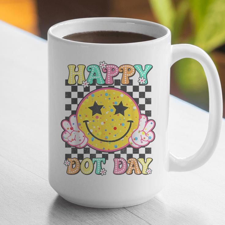 Happy Dot Day Hippie Flowers Smile Face Groovy Teacher Kids Graphic Print Coffee Mug, Groovy Teacher Mugs, funny gift