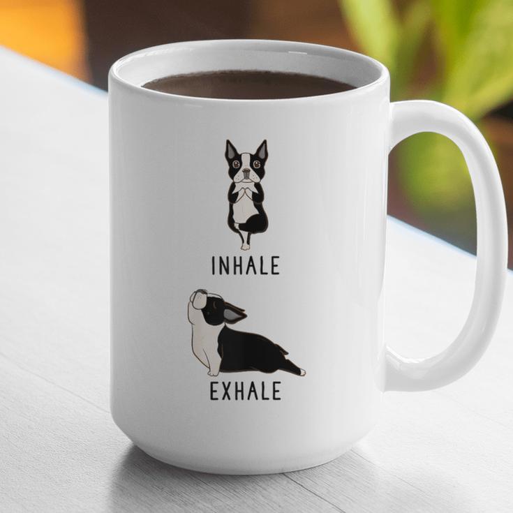 Inhale Exhale Yoga Boston Terrier Tshirt Graphic Print Coffee Mug, funny gift