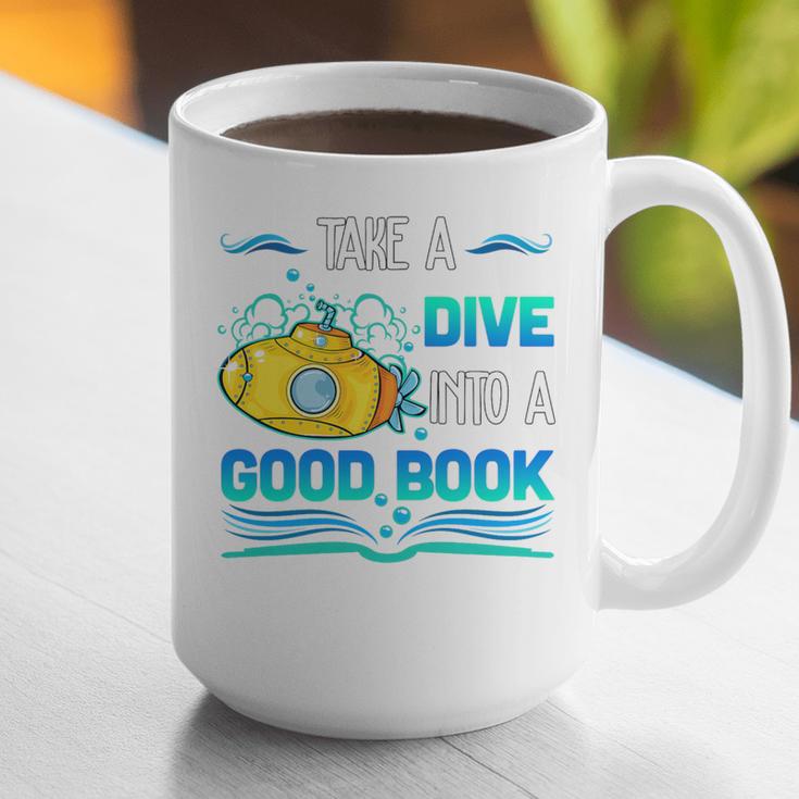 Librarian Teacher Dive Into A Good Book Reading Premium Tri-Blend Graphic Print Coffee Mug, funny gift