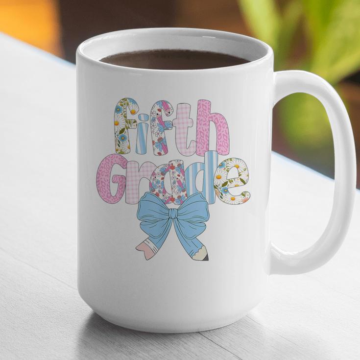 Preppy Fifth Grade Teacher Blue Floral Coquette Pencil Bow Graphic Print Coffee Mug, funny gift Preppy Fifth Grade Teacher Blue Floral Coquette Pencil Bow Graphic Print Coffee Mug, funny gift