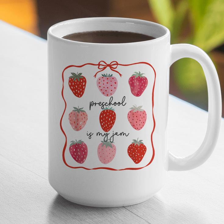 Preschool Is My Jam Strawberry Teacher First Day Of School Graphic Print Coffee Mug, funny gift