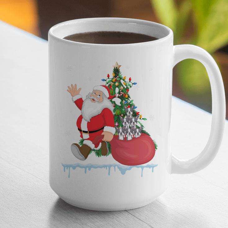 Santa Ugly Christmas Tree Lights Boston Terrier Dog Lover Graphic Print Coffee Mug, Boston Terrier Christmas Mugs, funny gift