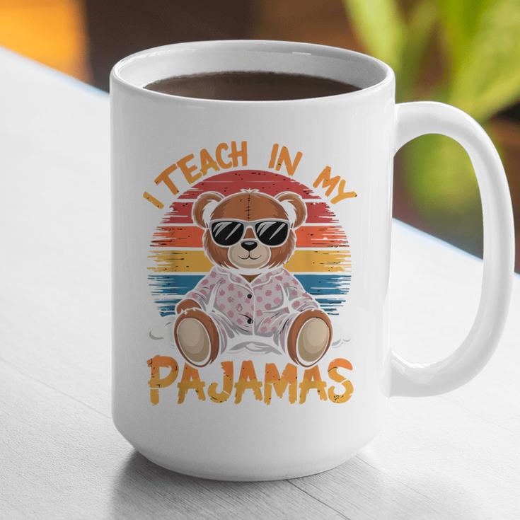I Teach In My Pajamas Teacher Sunset Bear Retro Graphic Print Coffee Mug, funny gift I Teach In My Pajamas Teacher Sunset Bear Retro Graphic Print Coffee Mug, funny gift