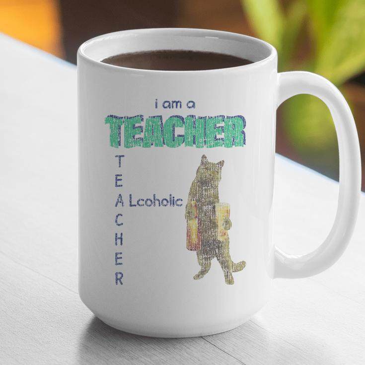 I Am A Teacher Alcoholic Cat Beer Feline Men Women Graphic Print Coffee Mug, funny gift