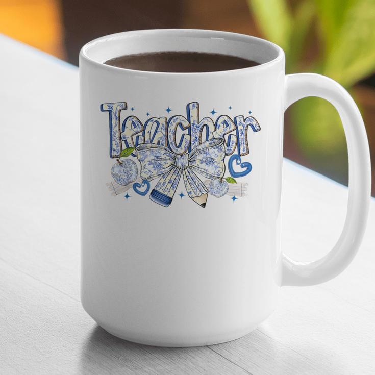 Teacher Blue Chinoiserie Coquette Bow Heart Teacher Life Graphic Print Coffee Mug, funny gift Teacher Blue Chinoiserie Coquette Bow Heart Teacher Life Graphic Print Coffee Mug, funny gift