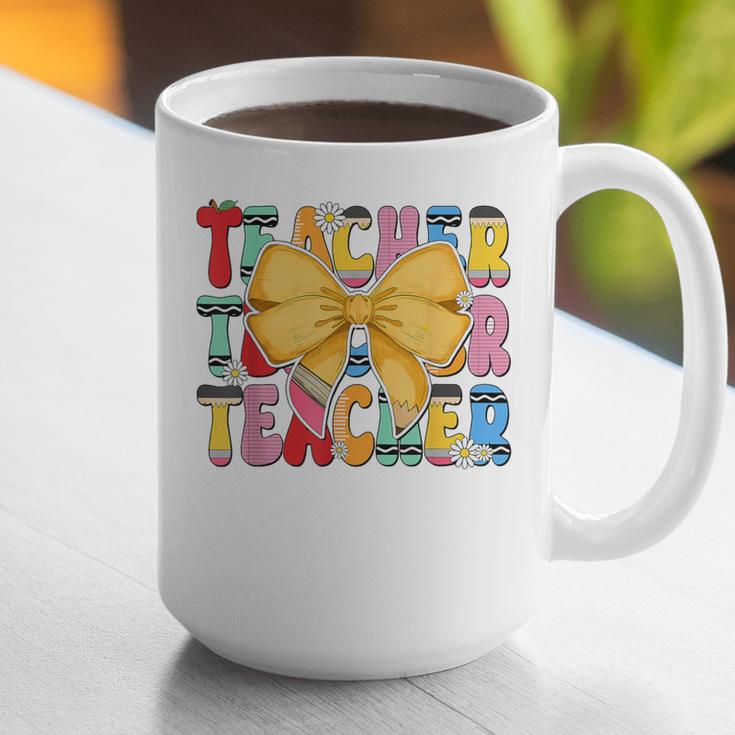 Teacher Pencil Coquette Bow Back To School Teacher Graphic Print Coffee Mug, funny gift