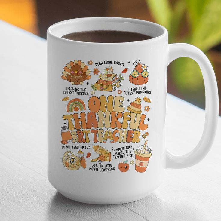 Thanksgiving One Thankful Art Teacher Fall Groovy Men Women Graphic Print Coffee Mug, Groovy Teacher Mugs, funny gift