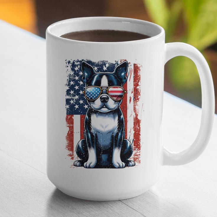 Vintage Boston Terrier Dog American US USA Flag Pets Dogs Graphic Print Coffee Mug, American Boston Terrier Mugs, funny gift