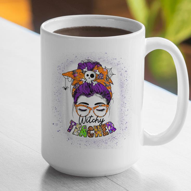 Witchy Teacher Halloween Messy Bun Teacher Bleached Graphic Print Coffee Mug, funny gift Witchy Teacher Halloween Messy Bun Teacher Bleached Graphic Print Coffee Mug, funny gift