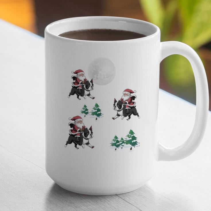 Xmas Tree Santa Riding Boston Terrier Christmas Graphic Print Coffee Mug, Boston Terrier Christmas Mugs, Boston Terrier Riding Mugs, funny gift